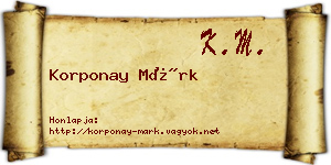Korponay Márk névjegykártya
